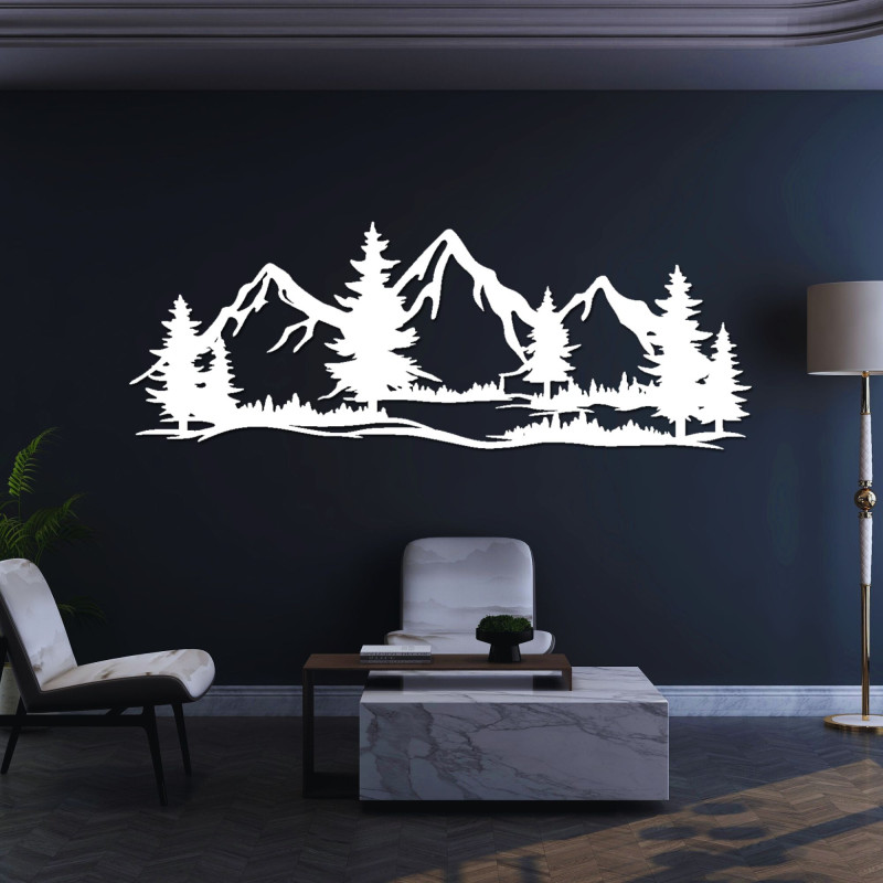 Wanddekoration aus Holz massiv Berge und Wald - MAGNA