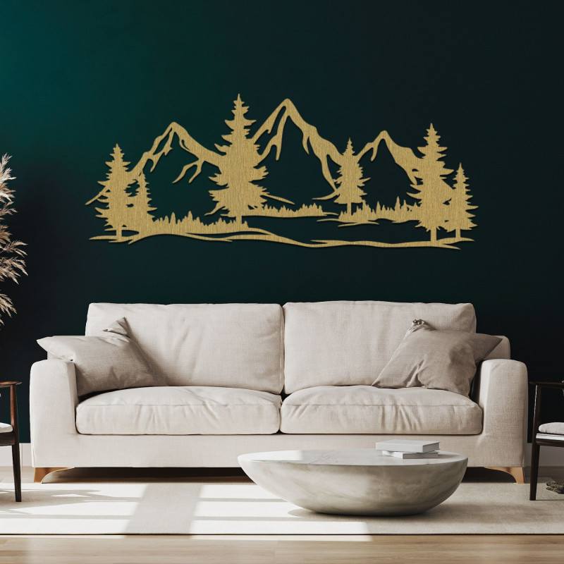 Wanddekoration aus Holz massiv Berge und Wald - MAGNA