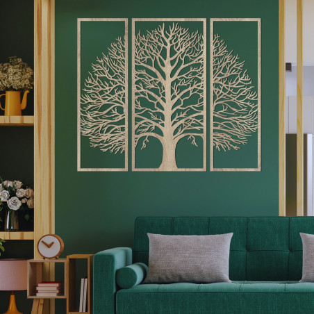 Dreiteilige Wanddekoration aus Holz exklusiver Lebensbaum - DIVISA