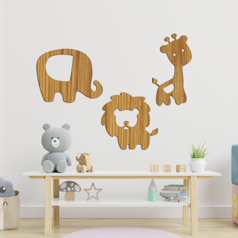 Holzdekoration Elefant, Löwe, Giraffe - SAFARI