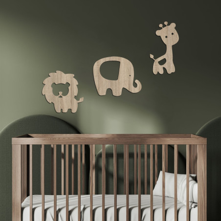 Holzdekoration Elefant, Löwe, Giraffe - SAFARI