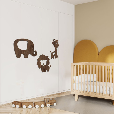 Holzdekoration Elefant, Löwe, Giraffe - SAFARI