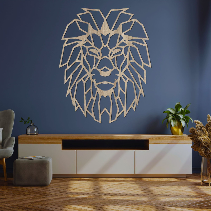 Geometrische Wanddekoration Löwenkopf aus Holz - LEONART