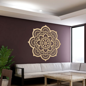 Wanddekoration aus Holz mit Mandala-Symbolik Lotosblüte - MYSTICA 2