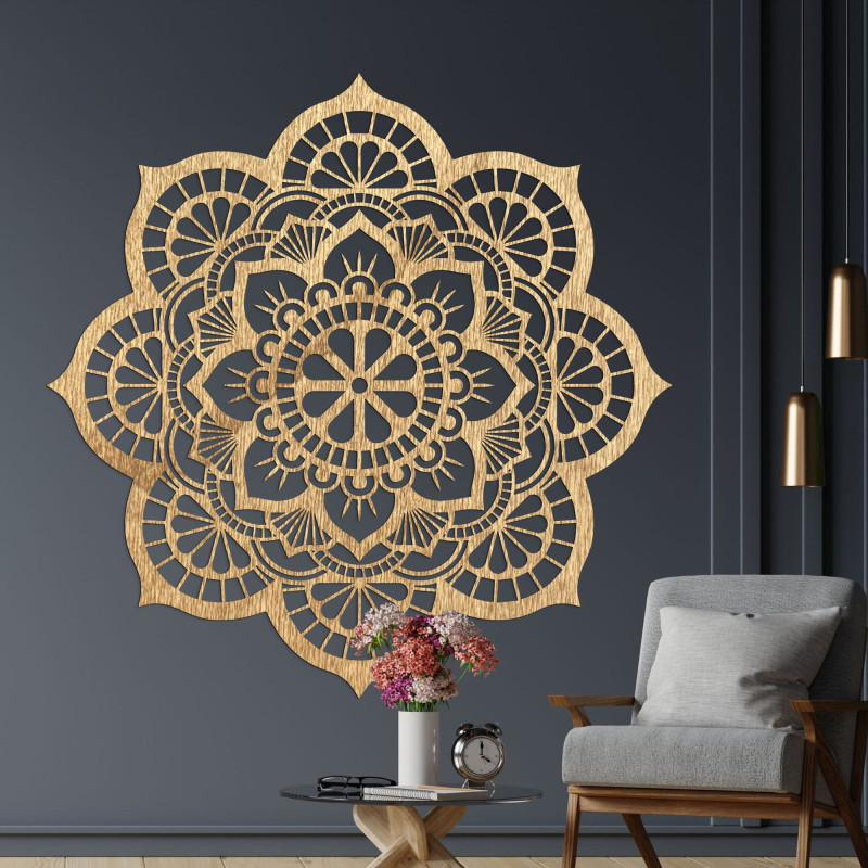 Wanddekoration aus Holz mit Mandala-Symbolik Lotosblüte - MYSTICA