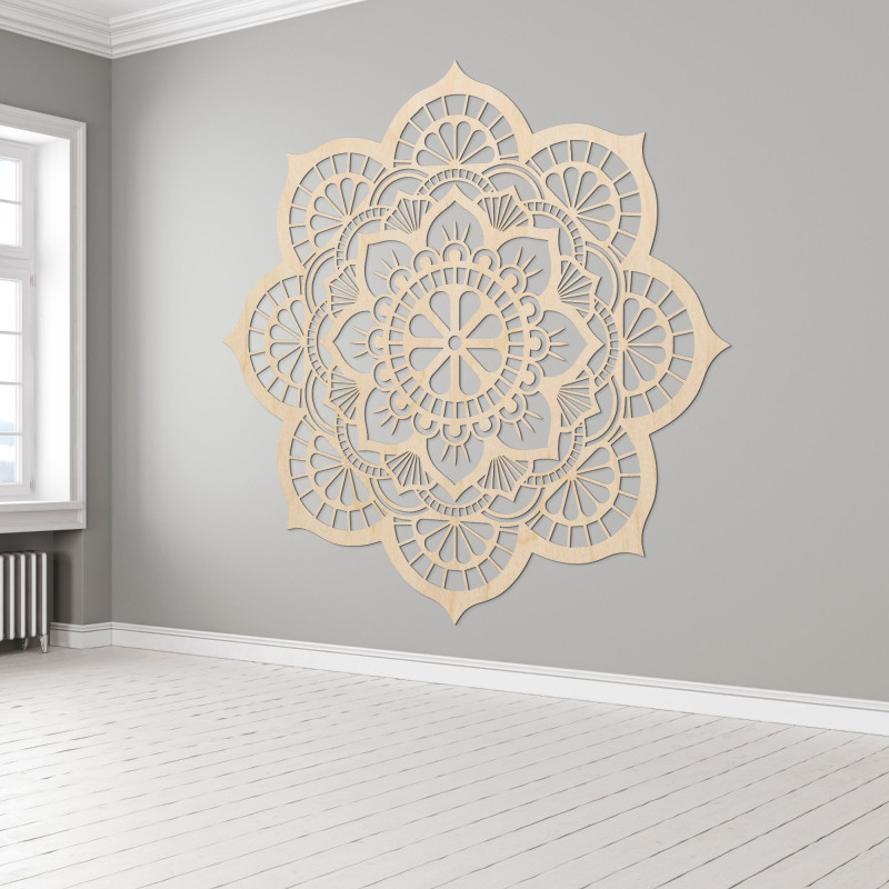 Wanddekoration aus Holz mit Mandala-Symbolik Lotosblüte - MYSTICA