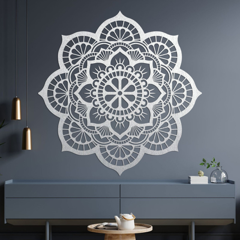 Wanddekoration aus Holz mit Mandala-Symbolik Lotosblüte - MYSTICA