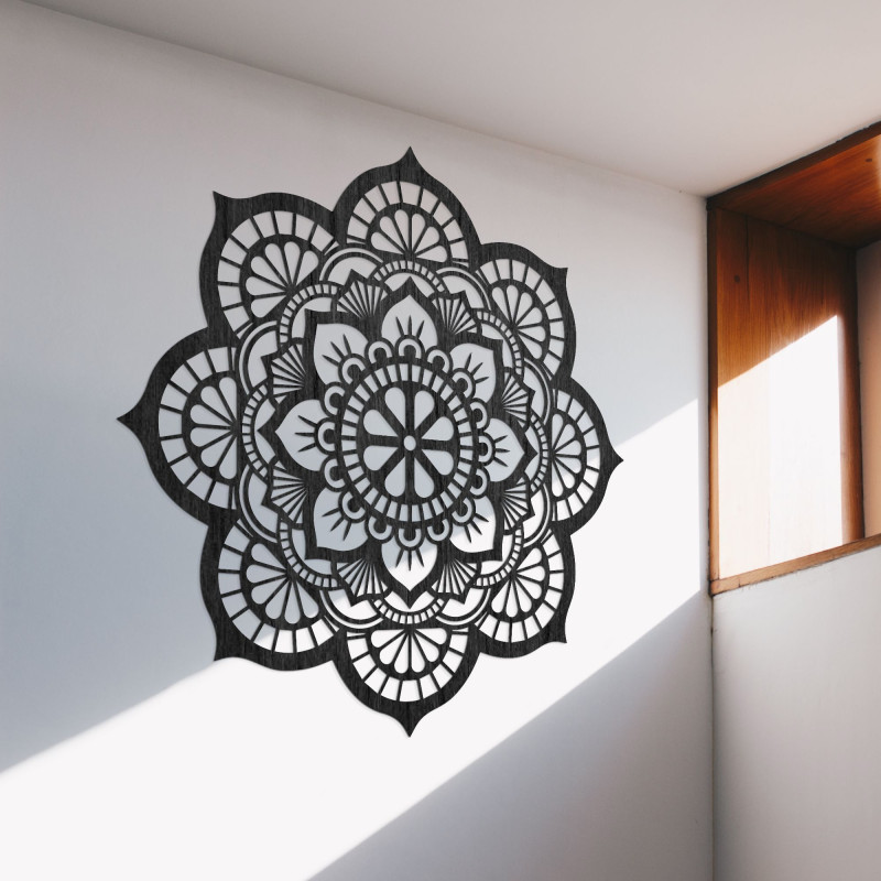 Wanddekoration aus Holz mit Mandala-Symbolik Lotosblüte - MYSTICA