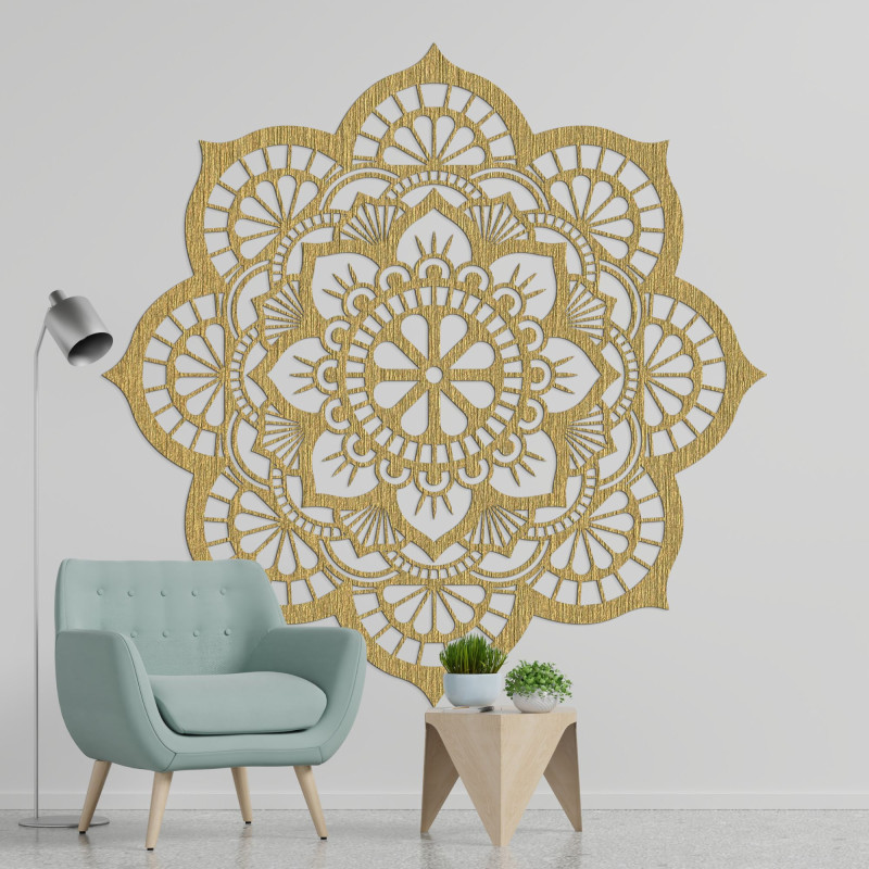 Wanddekoration aus Holz mit Mandala-Symbolik Lotosblüte - MYSTICA