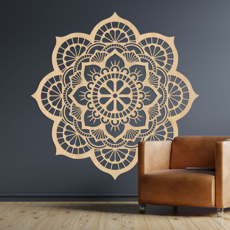Wanddekoration aus Holz Mandala Lotosblumenmotiv - LOTOIS