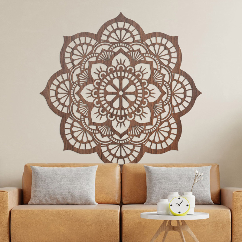 Wanddekoration aus Holz Mandala Lotosblumenmotiv - LOTOIS