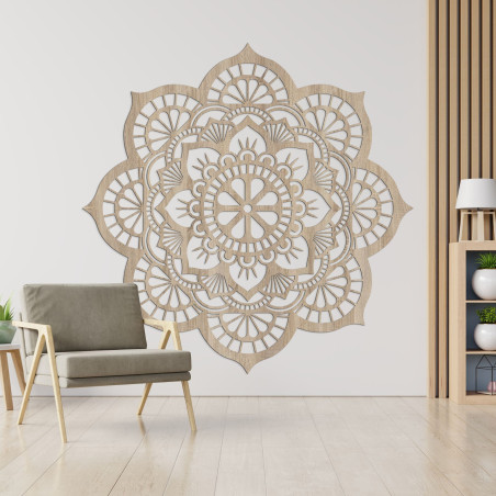 Wanddekoration aus Holz Mandala Lotosblumenmotiv - LOTOIS