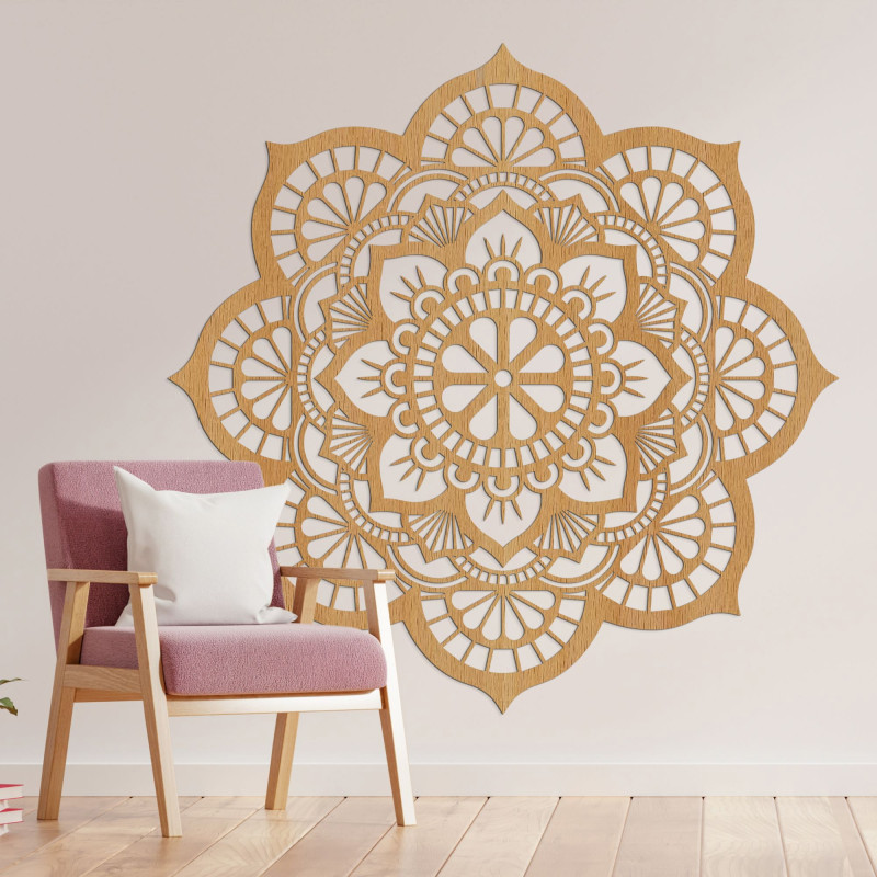 Wanddekoration aus Holz Mandala Lotosblumenmotiv - LOTOIS
