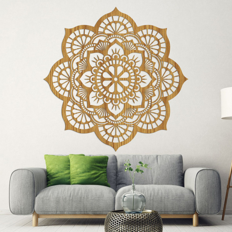 Wanddekoration aus Holz Mandala Lotosblumenmotiv - LOTOIS