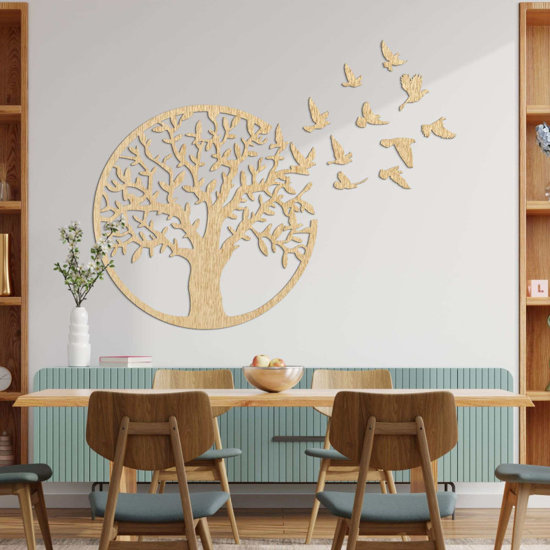 Holzbild von Lebensbaum fliegendem Vogel