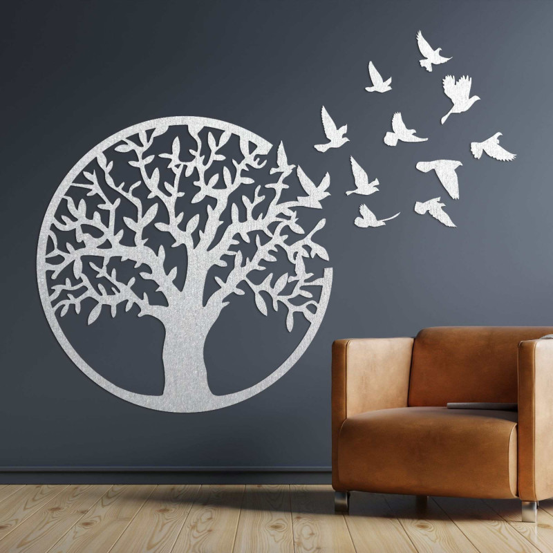 Holzbild von Lebensbaum fliegendem Vogel