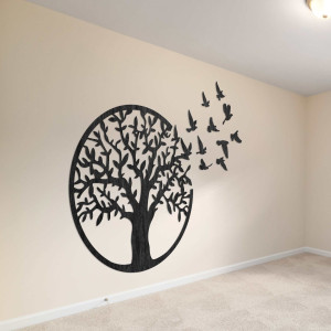 Holzbild von Lebensbaum fliegendem Vogel 2