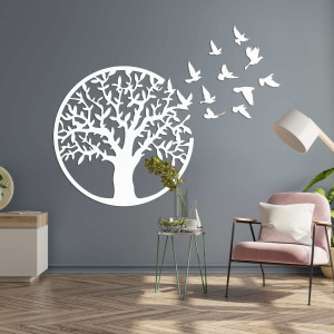 Holzbild von Lebensbaum fliegendem Vogel