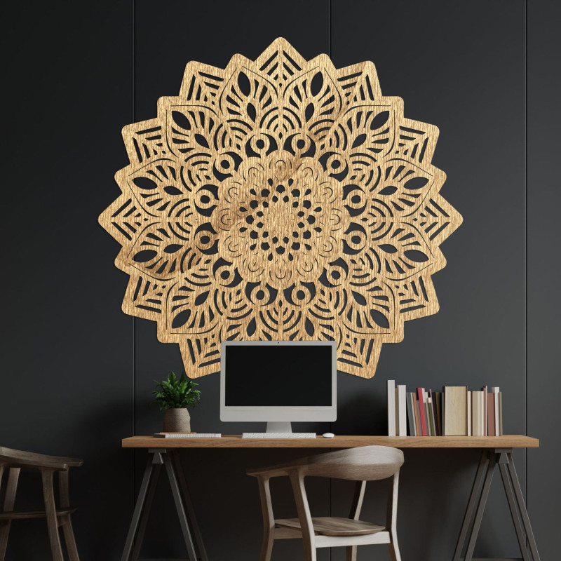Geschnitzte Wanddekoration aus Holz Mandala Sonne - SOLIS