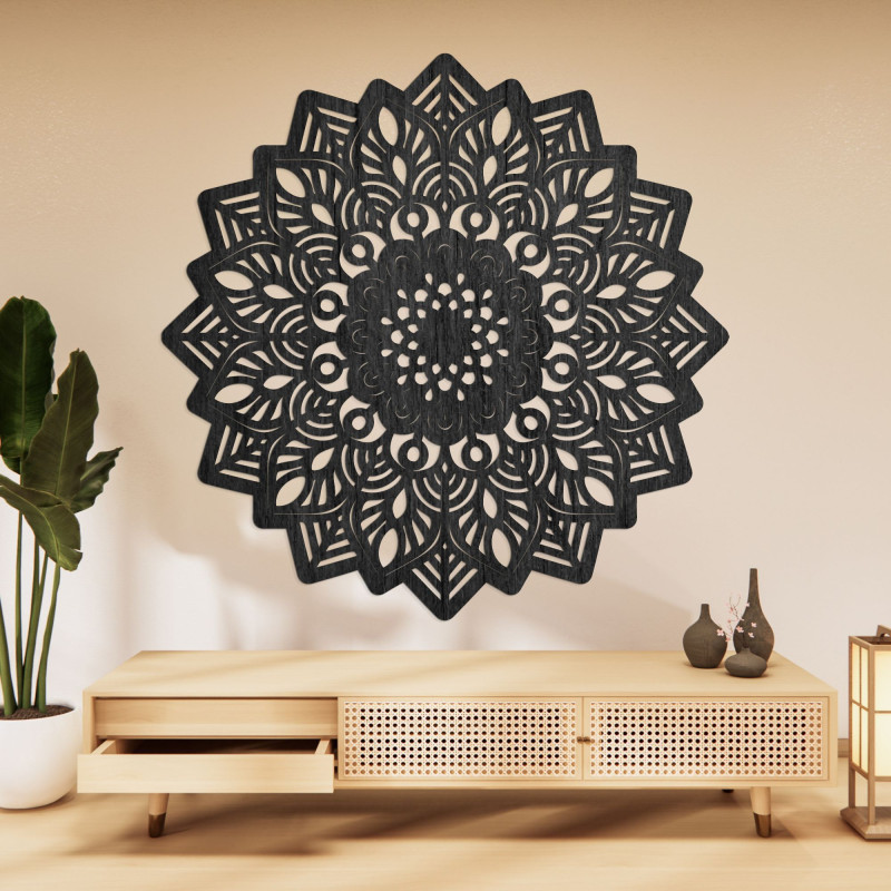 Geschnitzte Wanddekoration aus Holz Mandala Sonne - SOLIS