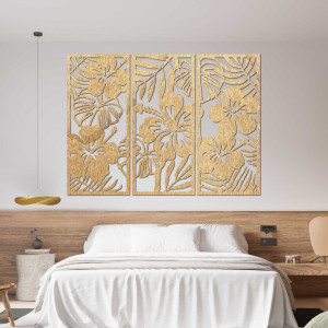 3-teilige Holzmalerei der Ibishtek-Blume - DROBERE 2