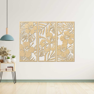 3-teilige Holzmalerei der Ibishtek-Blume - DROBERE 2