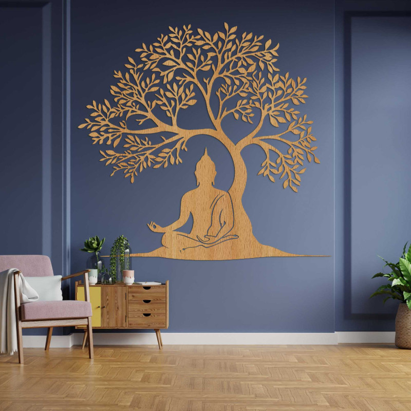 Holzbild des Lebensbaums und Buddhas - MOTERO