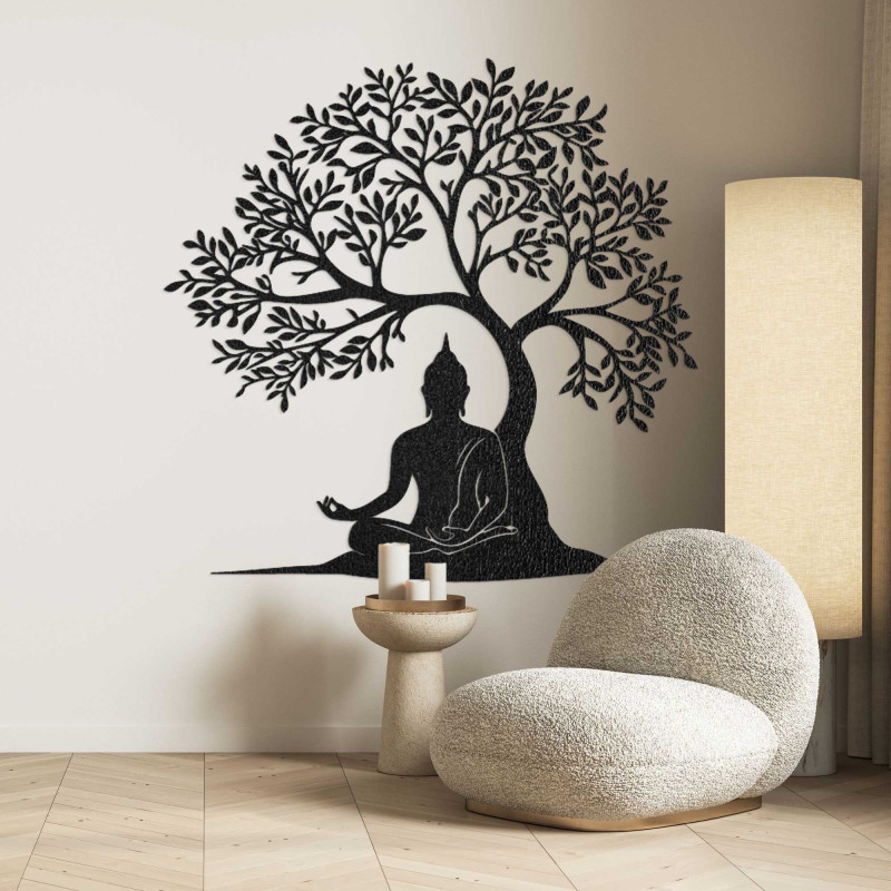 Holzbild des Lebensbaums und Buddhas - MOTERO