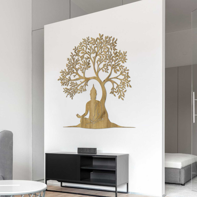 Holzbild des Lebensbaums und Buddhas - MOTERO