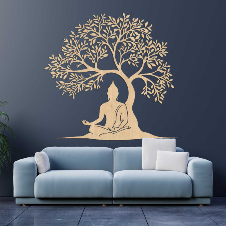 Holzbild des Lebensbaums und Buddhas - MOTERO