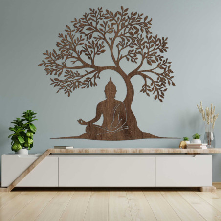 Holzbild des Lebensbaums und Buddhas - MOTERO