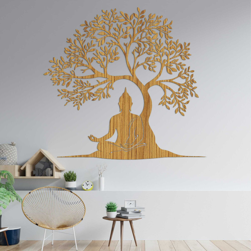 Holzbild des Lebensbaums und Buddhas - MOTERO