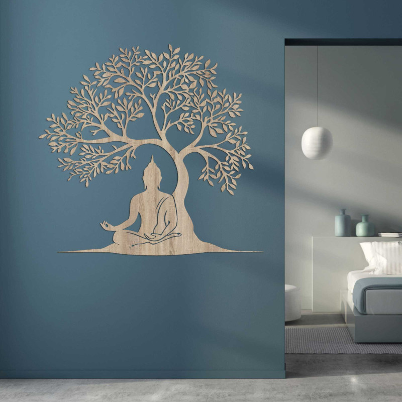 Holzbild des Lebensbaums und Buddhas - MOTERO