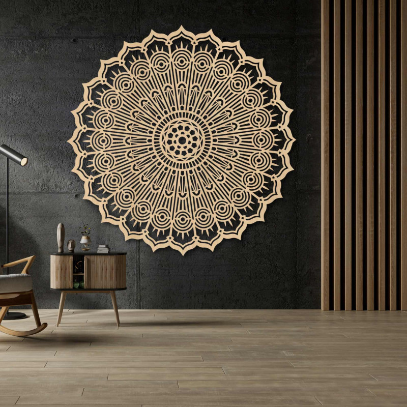 Hölzernes Mandala an der Wand