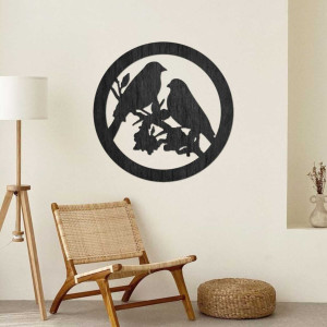 Holzwandbild Vögel auf einem Ast