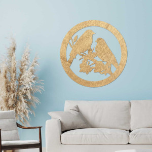 Holzwandbild Vögel auf einem Ast 2