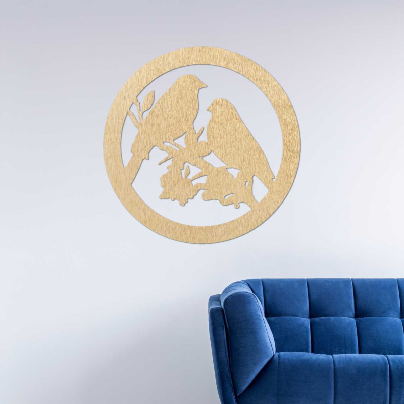 Holzwandbild Vögel auf einem Ast