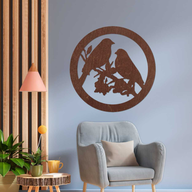 Holzwandbild Vögel auf einem Ast