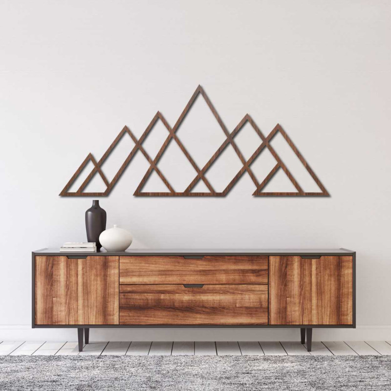 Wandbild aus Holz mit geometrischen Bergen -...
