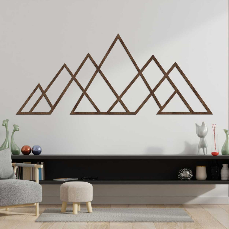 Wandbild aus Holz mit geometrischen Bergen -...