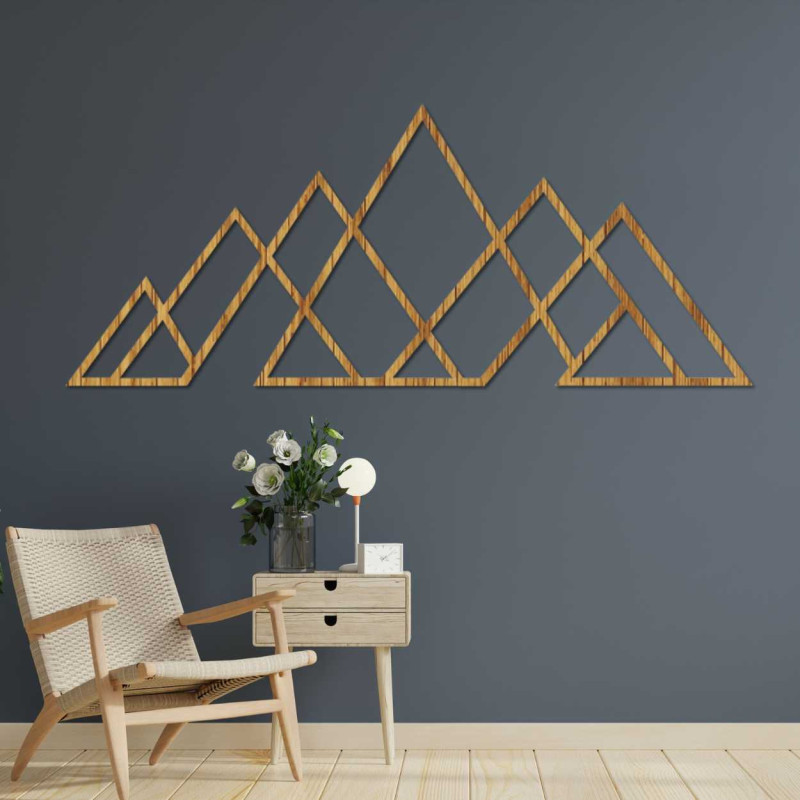 Wandbild aus Holz mit geometrischen Bergen -...