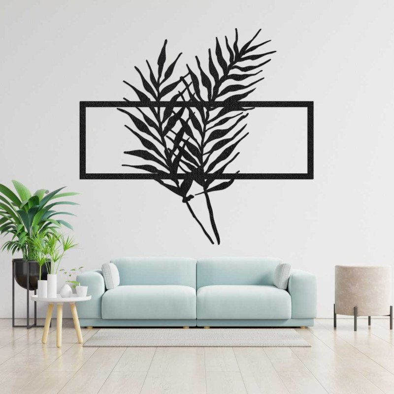 Holzbild mit minimalistischen Blättern im...