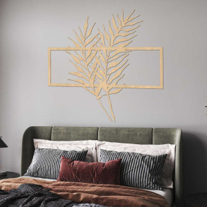 Holzbild mit minimalistischen Blättern im Rahmen - FARN 2