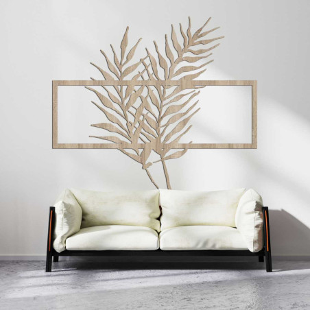 Holzbild mit minimalistischen Blättern im Rahmen - FARN