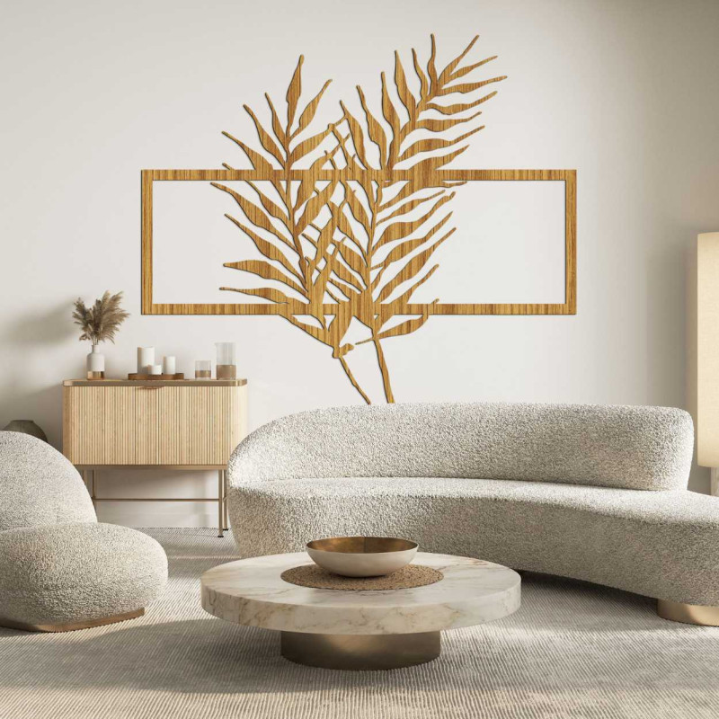 Holzbild mit minimalistischen Blättern im...