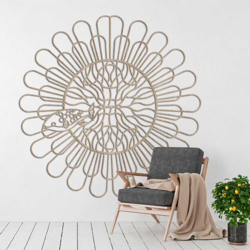 Die Dekoration hat ein symmetrisches Erscheinungsbild mit Betonung auf der rhythmischen Wiederholung der Linien.