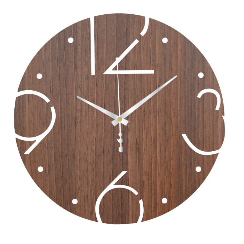 Holzuhr mit einzigartigen geschnitzten Zahlen -...