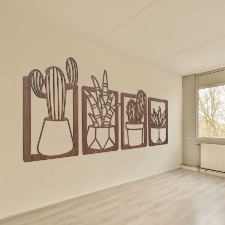 Rustikale Holzdeko mit dezenten Zimmerpflanzenmotiven Rustikale Holzdeko mit dezenten Zimmerpflanzenmotiven