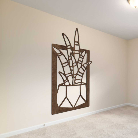 Wanddekoration aus Holz mit vier Motiven von Sukkulenten und Kakteen in Töpfen Wanddekoration aus Holz mit vier Motiven von Sukkulenten und Kakteen in Töpfen