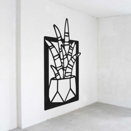 Wanddekoration aus Holz mit Motiv aus natürlichen Pflanzen und Blumentöpfen Wanddekoration aus Holz mit Motiv aus natürlichen Pflanzen und Blumentöpfen